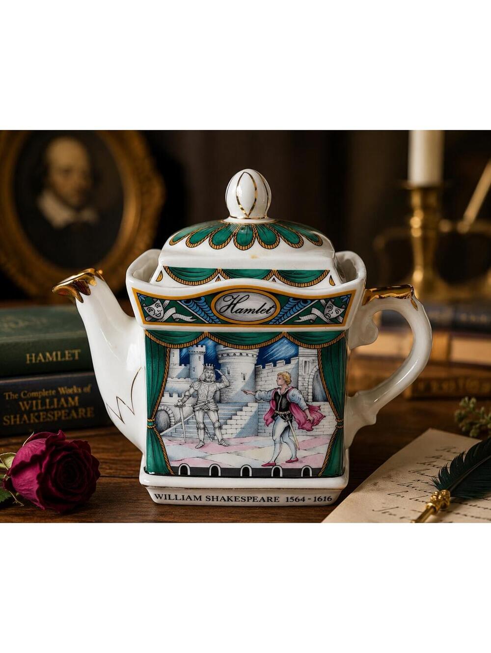 Vintage Sadler Shakespeares Hamlet Teapot Staffordshire England Ceramic